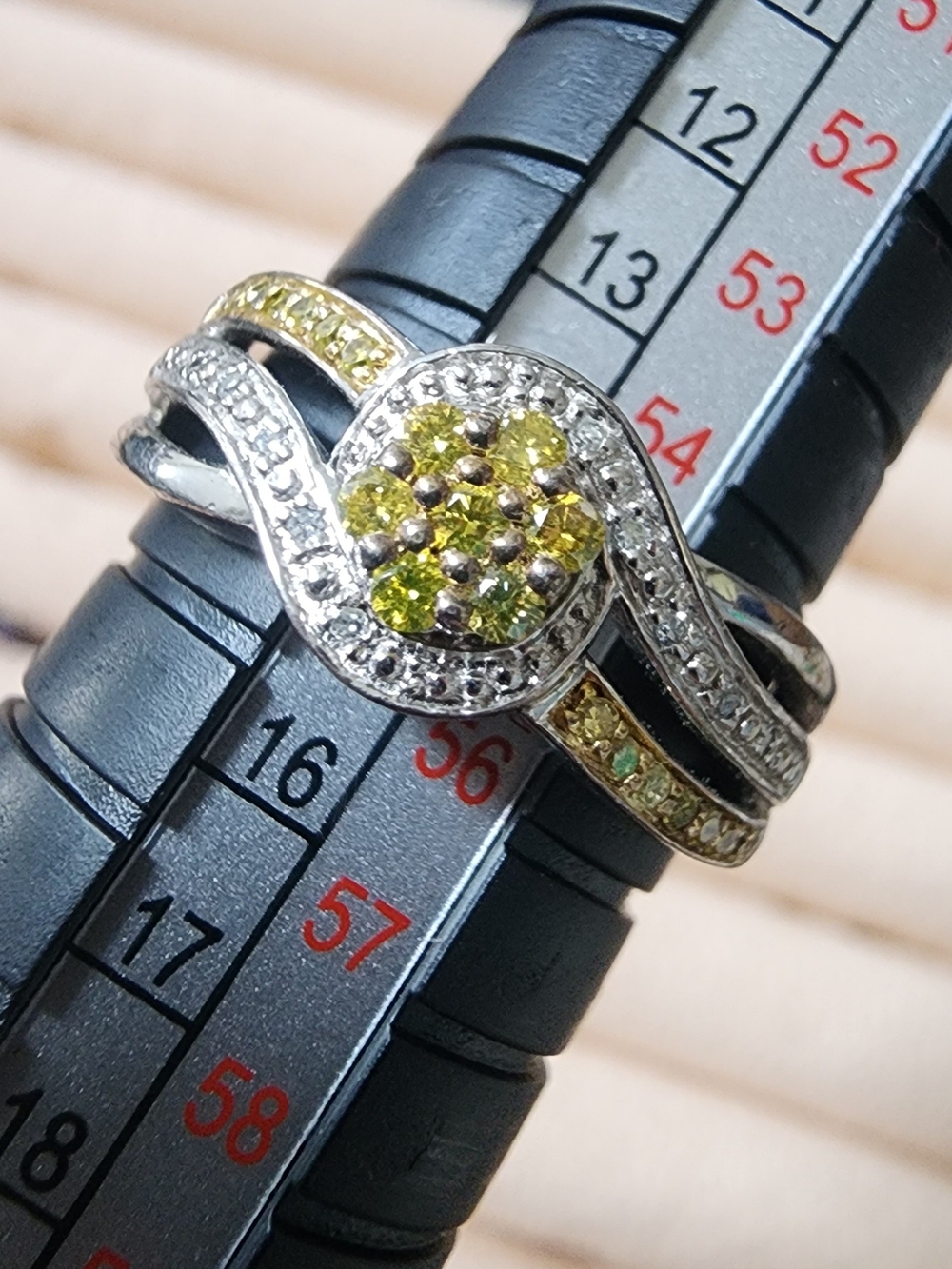 Yellow‎ Sapphire Cluster Twist Ring in .925 Silver, Approx Size 7.25